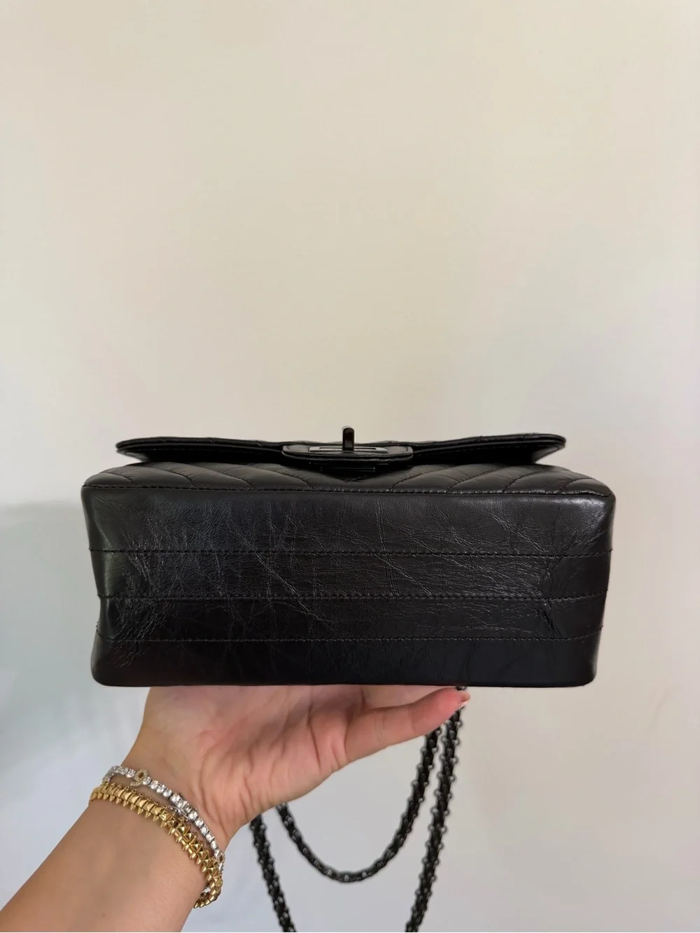 CHANEL SO BLACK REISSUE 2.55 FLAP CHEVRON AGED CALFSKIN MINI